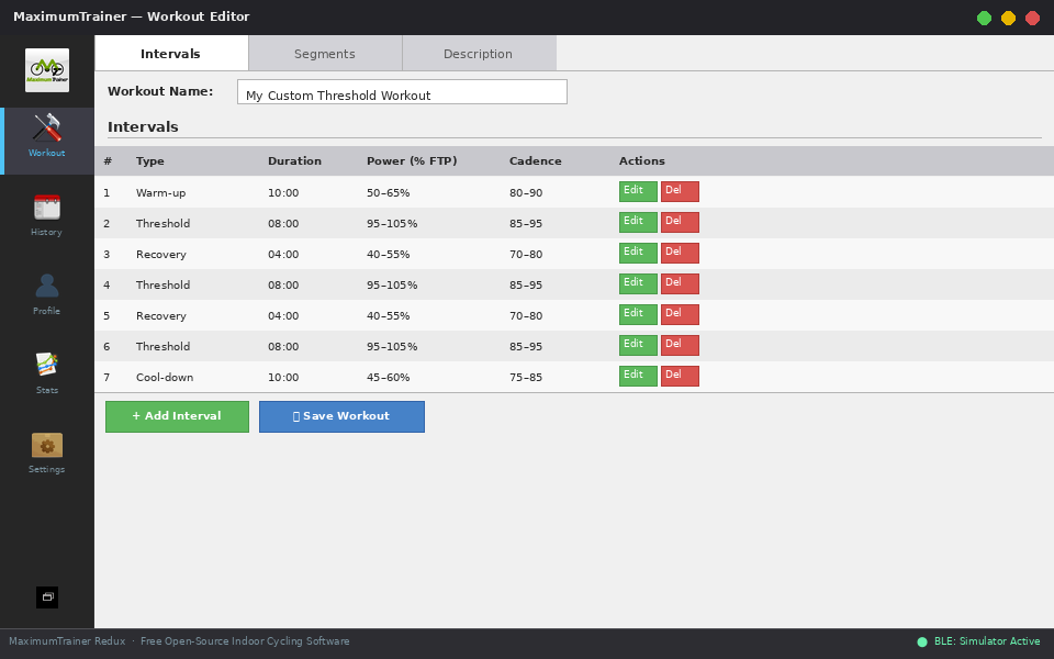 Workout editor — build custom interval sessions