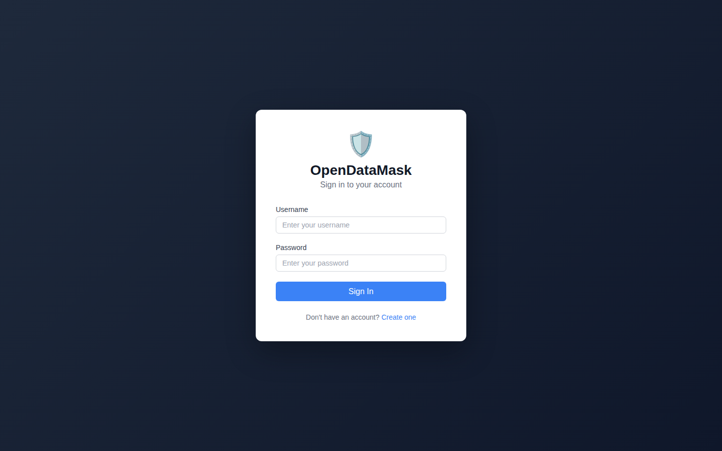 OpenDataMask login page