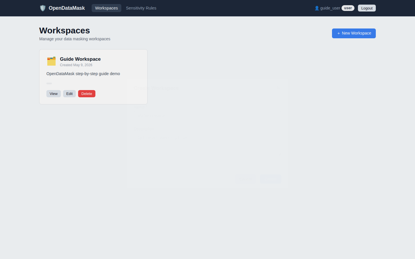 Create workspace modal