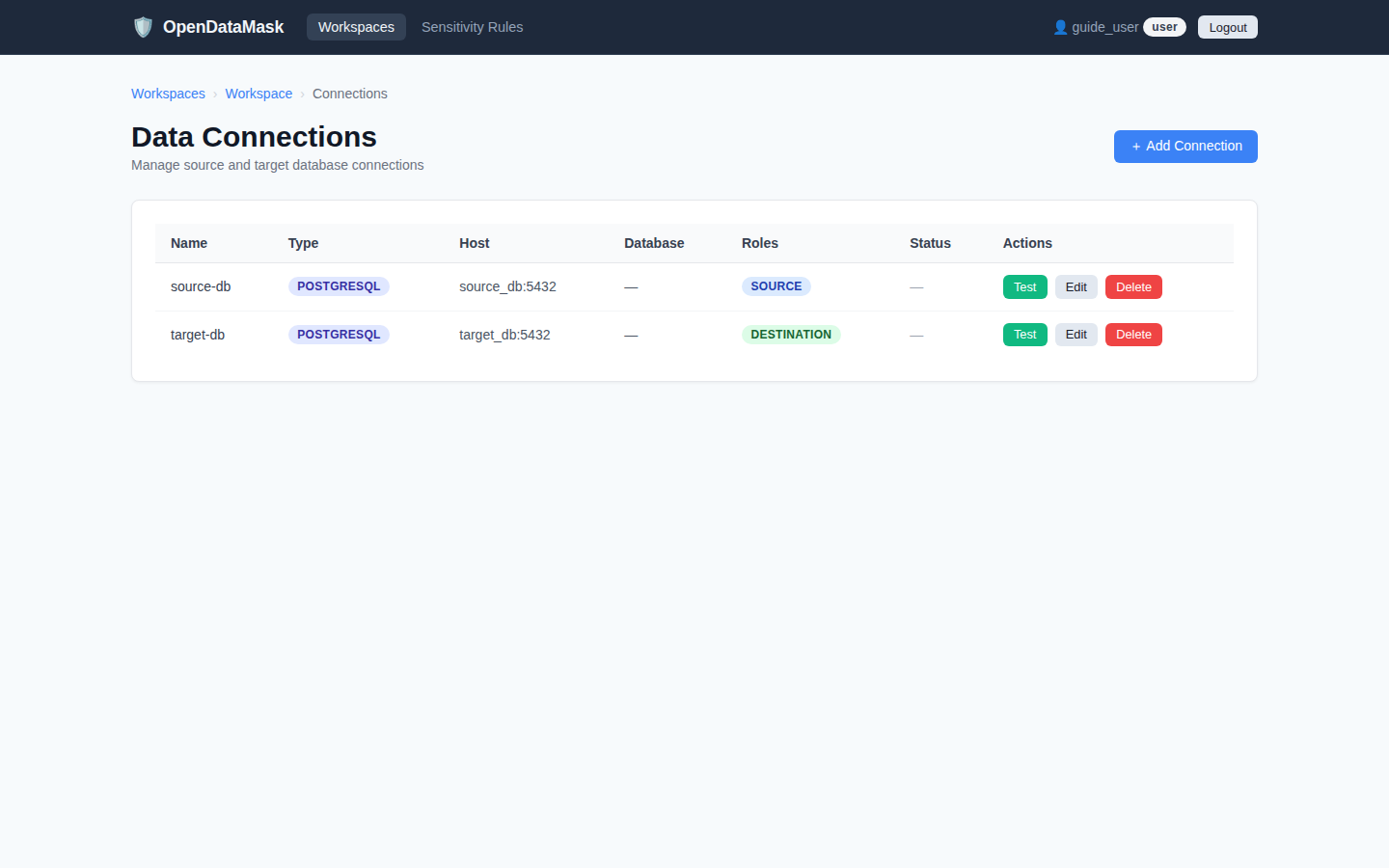 Connections tab configured
