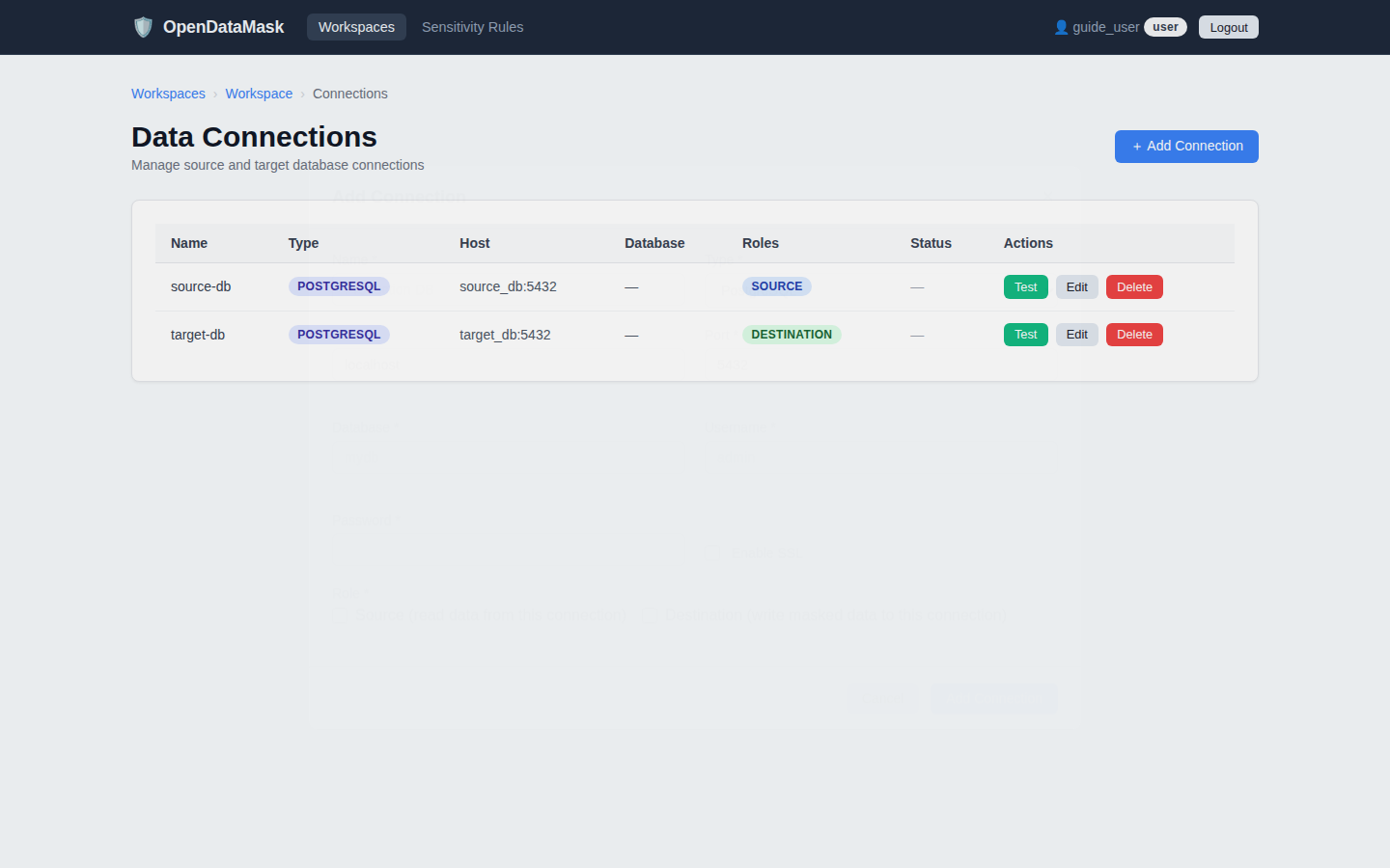 Add connection modal