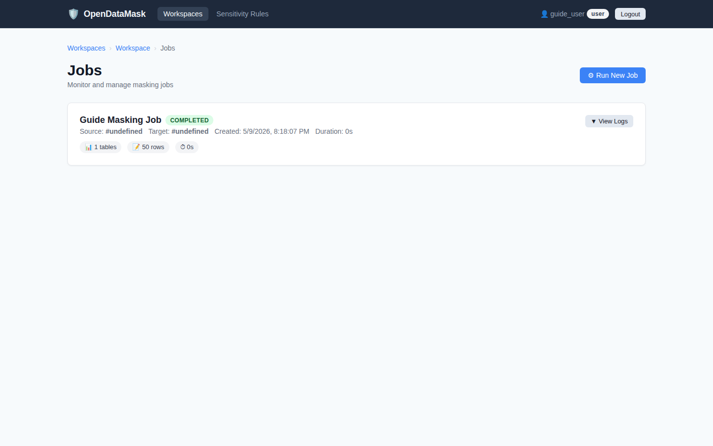 Run job modal