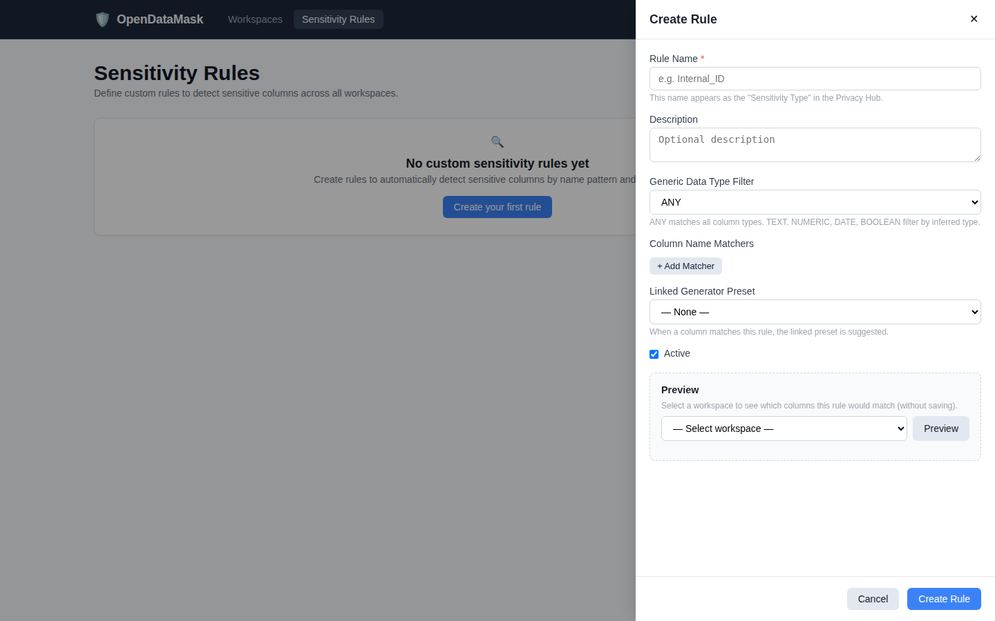 Add PII rule drawer