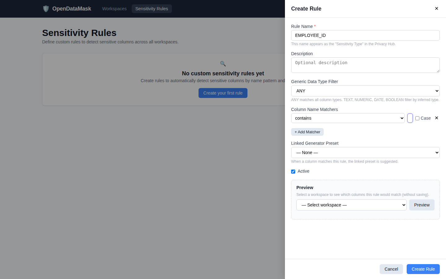 Configured PII rule