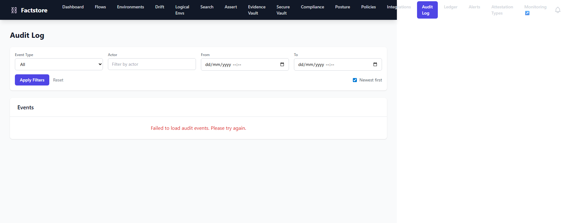 Audit log listing compliance events