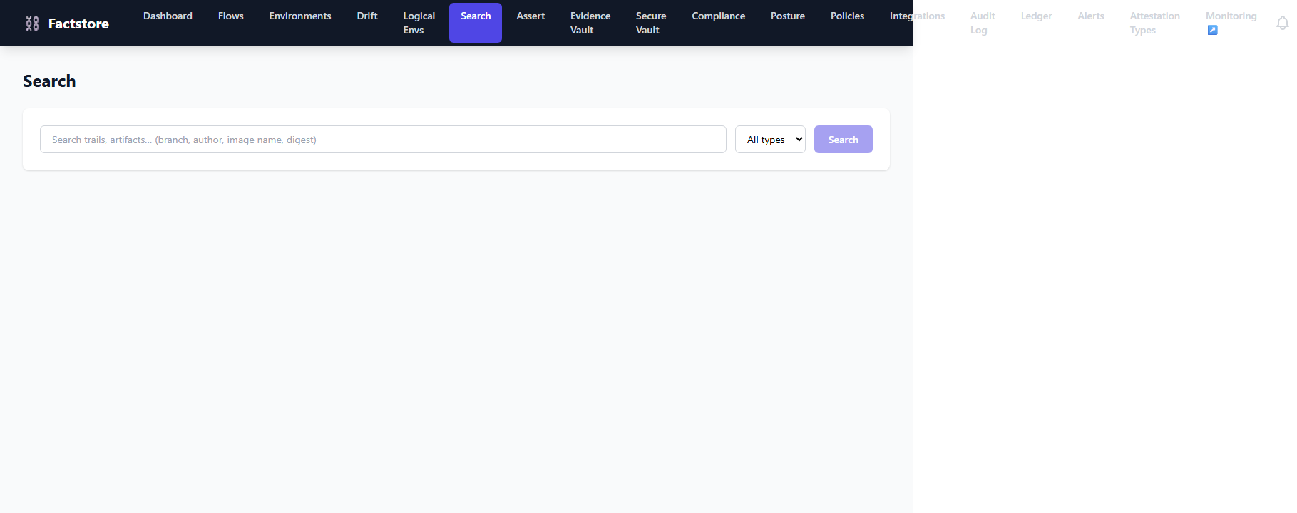 Search page with results grouped by entity type